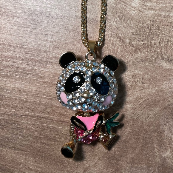 Panda Bear Rhinestone Pendant Necklace New - Picture 6 of 14